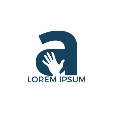 A Harfi ve İnsan el vektör logo tasarımı. İş teklifi veya ortaklık sembolü. Umut ya da yardım konsepti. Destek ve takım çalışması işareti.