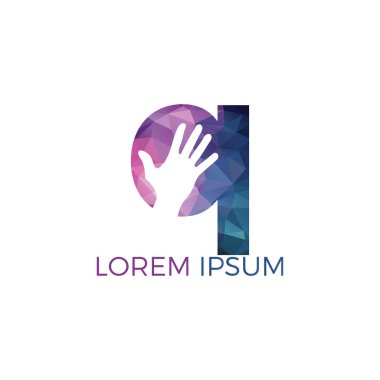 Mektup Q ve İnsan el vektör logo tasarımı. İş teklifi veya ortaklık sembolü. Umut ya da yardım konsepti. Destek ve takım çalışması işareti.
