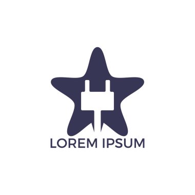 Elektrik fiş yıldız şekil vektör logo tasarımı. Güç logosu tasarım şablonu. Güç enerjisi sembolü.