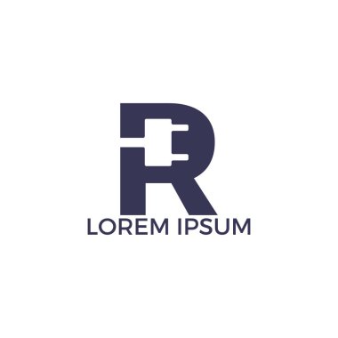 Mektup R elektrik fiş vektör logo tasarımı. Güç logosu tasarım şablonu. Güç enerjisi sembolü.