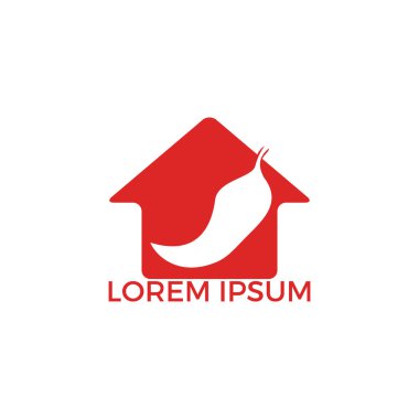 Chilli ev vektör logo tasarımı. Sıcak gıda logosu konsept vektör. Sıcak biber simgesi simgesi.