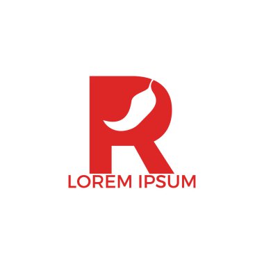Acı biber alfabesi R vektör logo tasarımı. Sıcak gıda logosu konsept vektör. Sıcak biber simgesi simgesi.