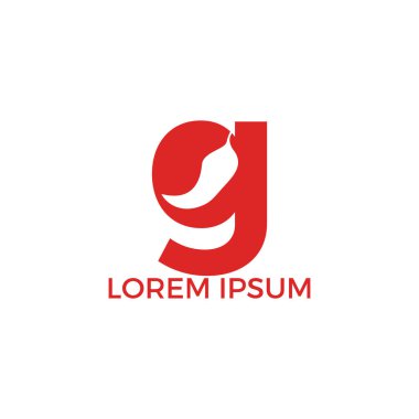 Acı biber alfabesi G vektör logo tasarımı. Sıcak gıda logosu konsept vektör. Sıcak biber simgesi simgesi.