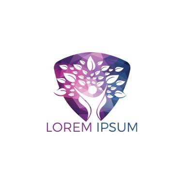 Ağaç insanları logosu. Sağlıklı insanlar logo dizaynı. Soyut insan ağaç vektörünün insan yaşam logosu simgesi.