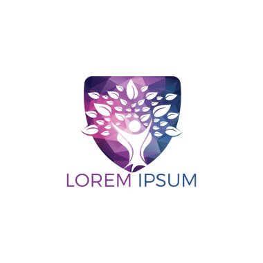 Ağaç insanları logosu. Sağlıklı insanlar logo dizaynı. Soyut insan ağaç vektörünün insan yaşam logosu simgesi.