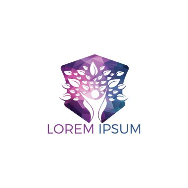 Ağaç insanları logosu. Sağlıklı insanlar logo dizaynı. Soyut insan ağaç vektörünün insan yaşam logosu simgesi.
