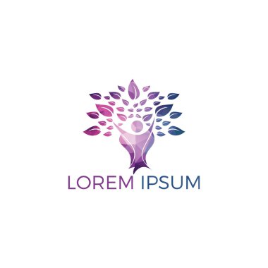 Ağaç insanları logosu. Sağlıklı insanlar logo dizaynı. Soyut insan ağaç vektörünün insan yaşam logosu simgesi.