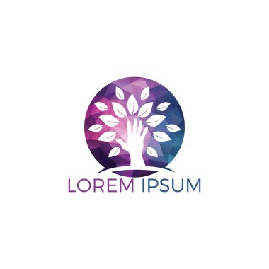 Yaratıcı yeşil el ağacı logosu tasarımı. Doğal ürün logosu. Kozmetik ikonu. Spa logosu. Güzellik salonu veya yoga logosu. 