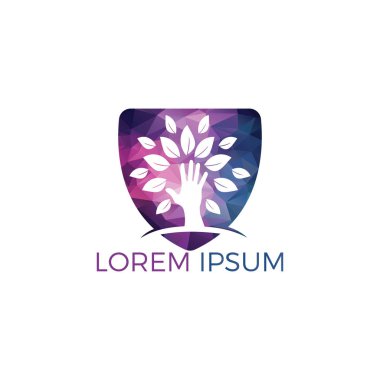 Yaratıcı yeşil el ağacı logosu tasarımı. Doğal ürün logosu. Kozmetik ikonu. Spa logosu. Güzellik salonu veya yoga logosu. 