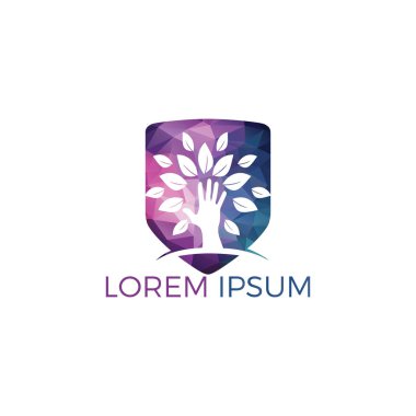 Yaratıcı yeşil el ağacı logosu tasarımı. Doğal ürün logosu. Kozmetik ikonu. Spa logosu. Güzellik salonu veya yoga logosu. 
