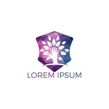 Yaratıcı yeşil el ağacı logosu tasarımı. Doğal ürün logosu. Kozmetik ikonu. Spa logosu. Güzellik salonu veya yoga logosu. 