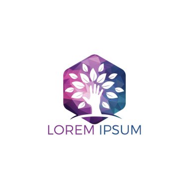 Yaratıcı yeşil el ağacı logosu tasarımı. Doğal ürün logosu. Kozmetik ikonu. Spa logosu. Güzellik salonu veya yoga logosu. 
