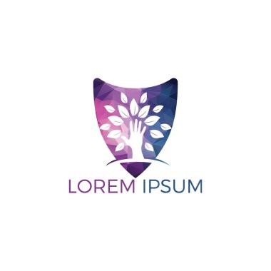 Yaratıcı yeşil el ağacı logosu tasarımı. Doğal ürün logosu. Kozmetik ikonu. Spa logosu. Güzellik salonu veya yoga logosu. 
