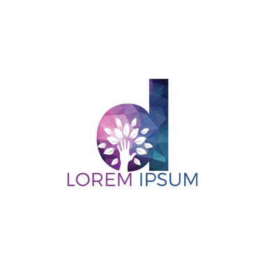 D harfi ve el ağacı logo tasarımı. Doğal ürünler logosu. Kozmetik simgesi. Spa logosu. Güzellik salonu veya yoga logosu. 