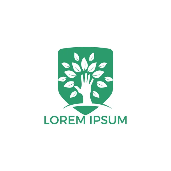 Diseño Creativo Del Logotipo Del Árbol Mano Verde Logo Productos — Archivo Imágenes Vectoriales