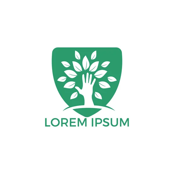 Design Créatif Vert Arbre Main Logo Logo Produits Naturels Icône — Image vectorielle
