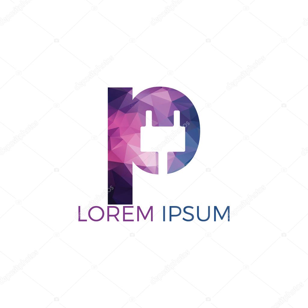 Letter P electricity plug vector logo design. Power logo design template. Power energy symbol.