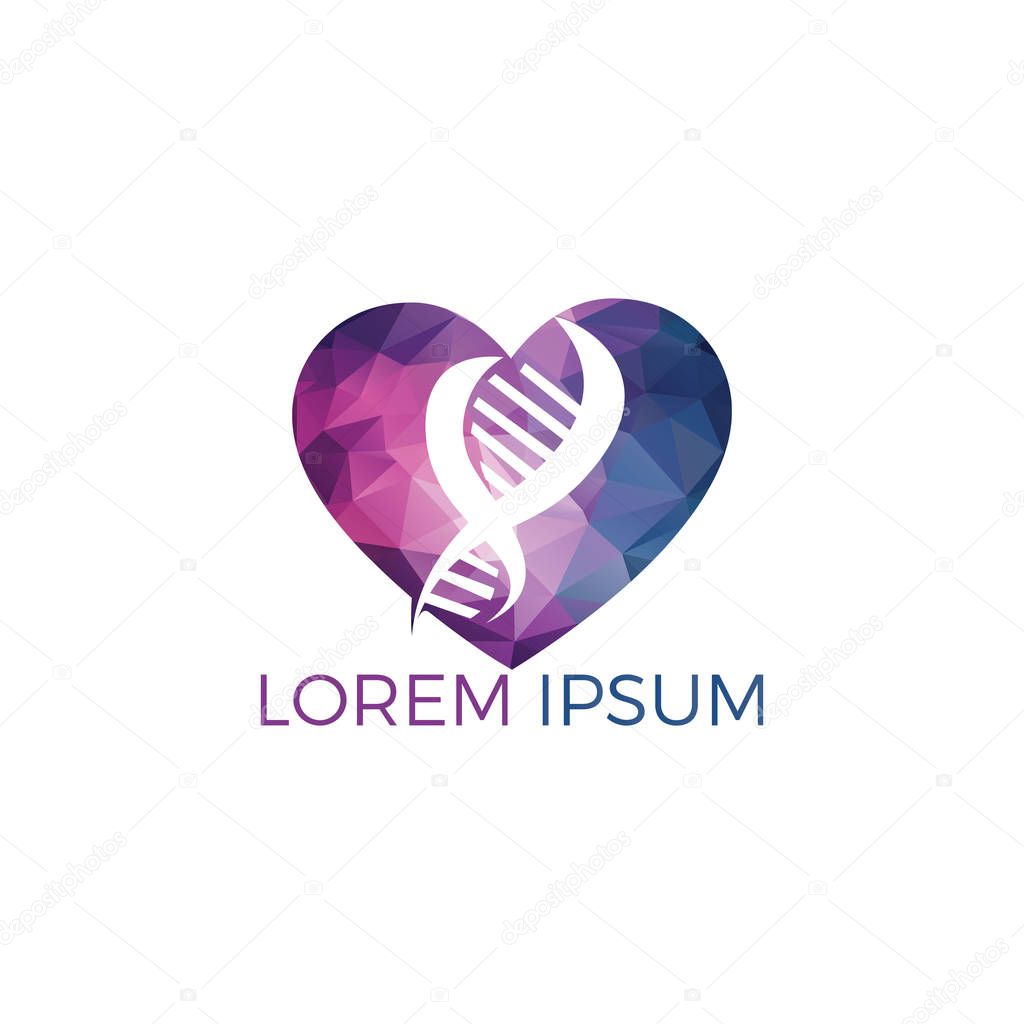 Science genetics and heart vector logo design. Genetic analysis, research biotech code DNA. Biotechnology genome chromosome.