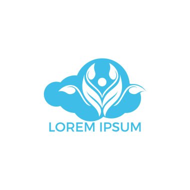 Yaprakları ve bulut logo tasarımı ile insan karakteri. Sağlık ve güzellik salonu logosu. Doğa ve fitness logosu.
