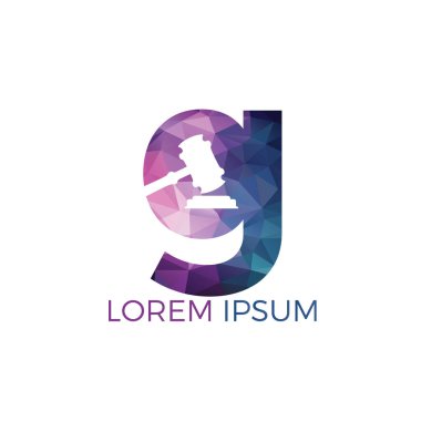 İlk harfi G ve toklak simgesi logosu, Hammer yargıç simgesi vektör illüstrasyon. Hukuk firması logo tasarım ilham.