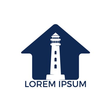 Deniz feneri vektör logosu tasarımı. Deniz feneri ve ev simgesi logo tasarım vektör şablonu çizimi.