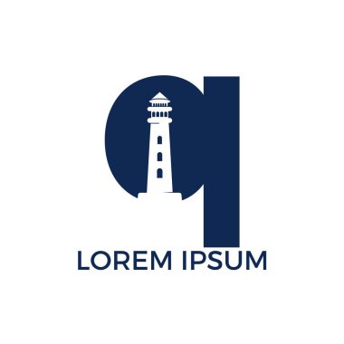 Mektup Q Deniz Feneri vektör logo tasarımı. Deniz feneri simgesi logo tasarım vektör şablonu illüstrasyon.