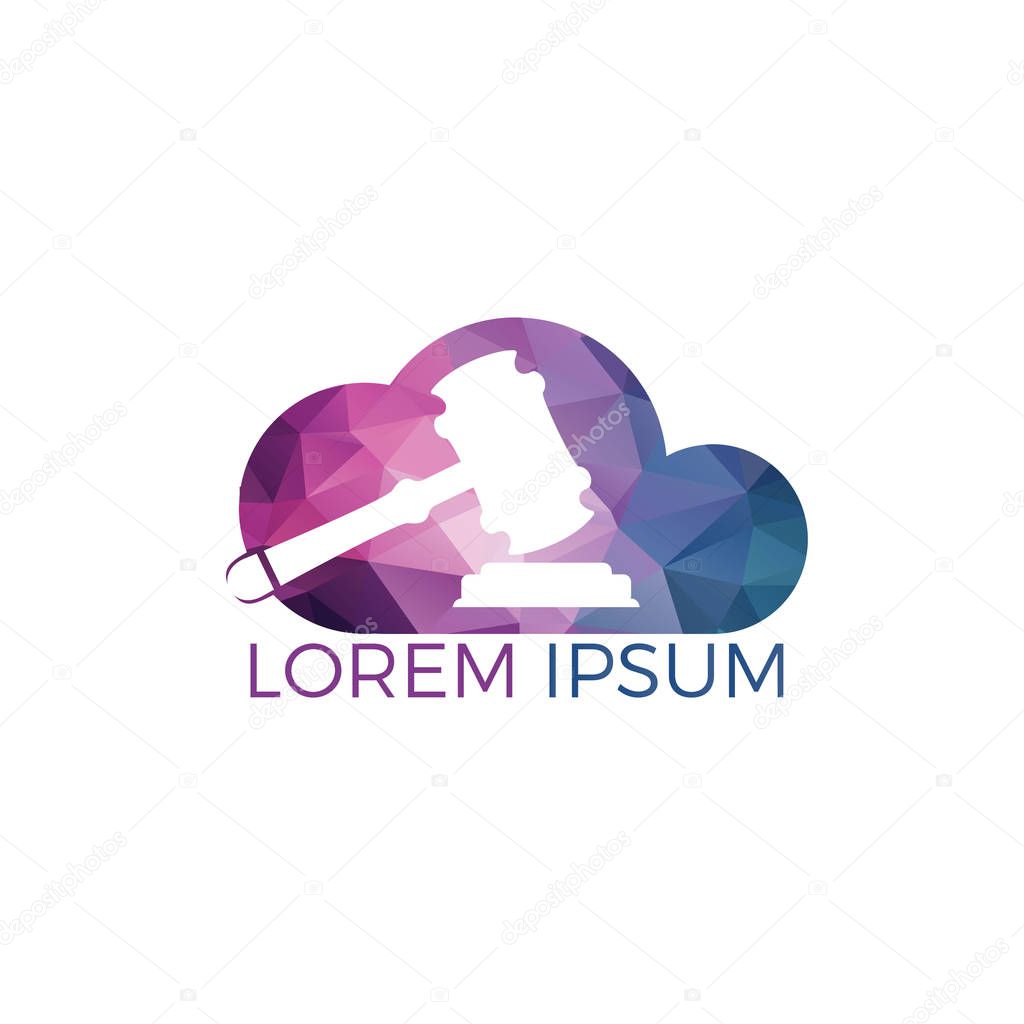 Gavel and cloud icon logo, Hammer judge icon vector illustration. Law firm logo design inspiration.