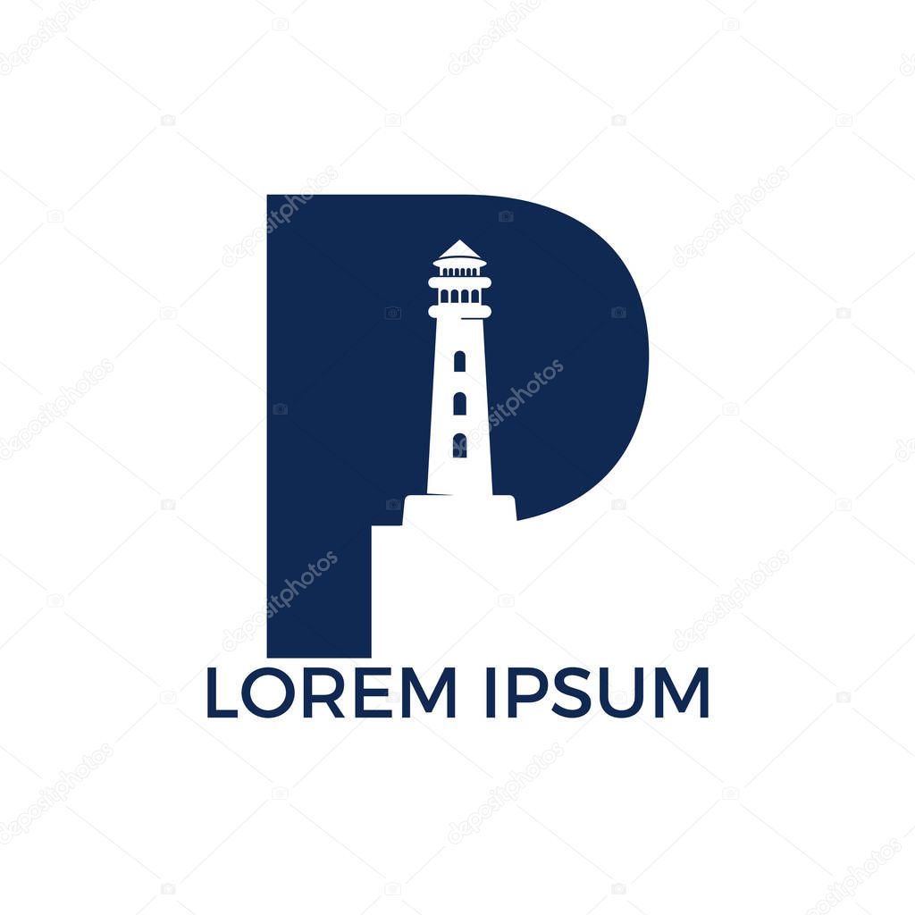 Letter P Lighthouse vector logo design. Lighthouse icon logo design vector template illustration.