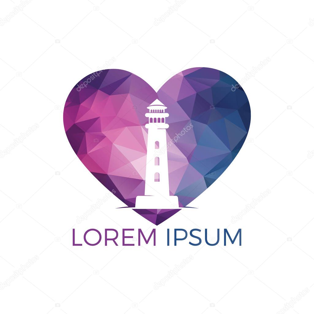 Lighthouse and heart vector logo design. Lighthouse icon logo design vector template illustration.