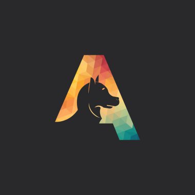Mektup A ve Köpek baş vektör logo tasarımı. Pet bakım logo tasarımı. Pet simgesi vektörü. Pet aşk logo tasarımı.