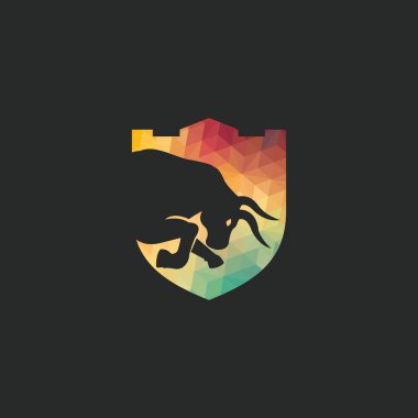 Boğa kalkanı vektör logo tasarımı. Basit hayvan vektör logo tasarım şablonu.