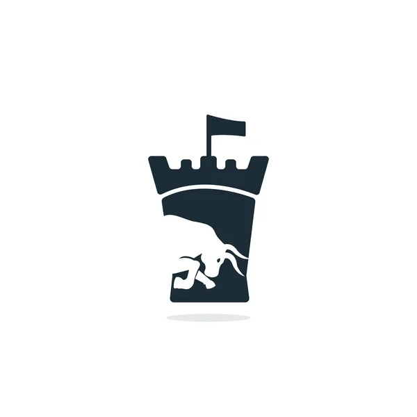 Boğa Kafası Fort Vektör Logo Tasarımı Boğa Kale Simgesi Vektör — Stok Vektör