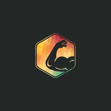 Güç spor salonu vektör logo tasarımı. Fitness vektör logo tasarım şablonu. Kaslı bir kol görüntüsü ile logo şablonu.