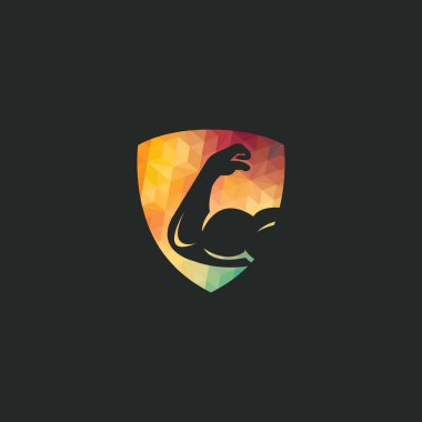 Güç spor salonu vektör logo tasarımı. Fitness vektör logo tasarım şablonu. Kaslı bir kol görüntüsü ile logo şablonu.