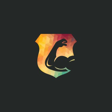 Güç spor salonu vektör logo tasarımı. Fitness vektör logo tasarım şablonu. Kaslı bir kol görüntüsü ile logo şablonu.