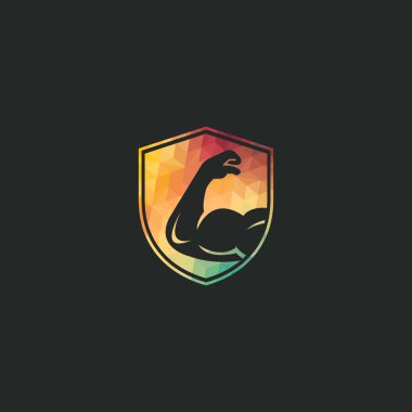 Güç spor salonu vektör logo tasarımı. Fitness vektör logo tasarım şablonu. Kaslı bir kol görüntüsü ile logo şablonu.