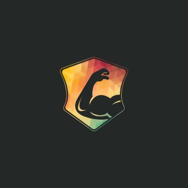 Güç spor salonu vektör logo tasarımı. Fitness vektör logo tasarım şablonu. Kaslı bir kol görüntüsü ile logo şablonu.