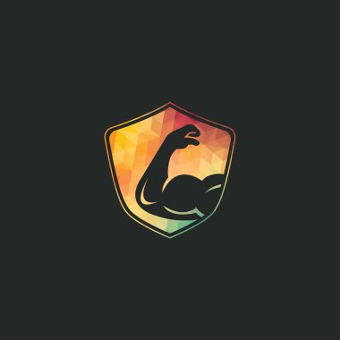 Güç spor salonu vektör logo tasarımı. Fitness vektör logo tasarım şablonu. Kaslı bir kol görüntüsü ile logo şablonu.