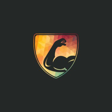 Güç spor salonu vektör logo tasarımı. Fitness vektör logo tasarım şablonu. Kaslı bir kol görüntüsü ile logo şablonu.