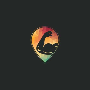 Pazı ve Gps simgesi logosu. Fitness vektör logo tasarım şablonu. Kaslı bir kol görüntüsü ile logo şablonu.