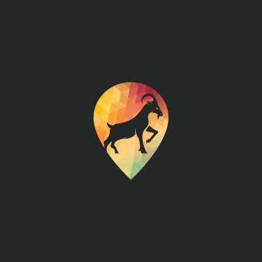 Gps işaretçisi tasarımı ile Keçi vektör logosu. Keçi ve Gps vektör logo tasarım şablonu.