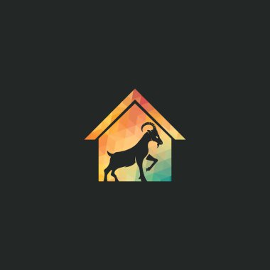Keçi Evi Logo Şablon u Tasarım. Dağ keçisi ve House vektör logo tasarımı.