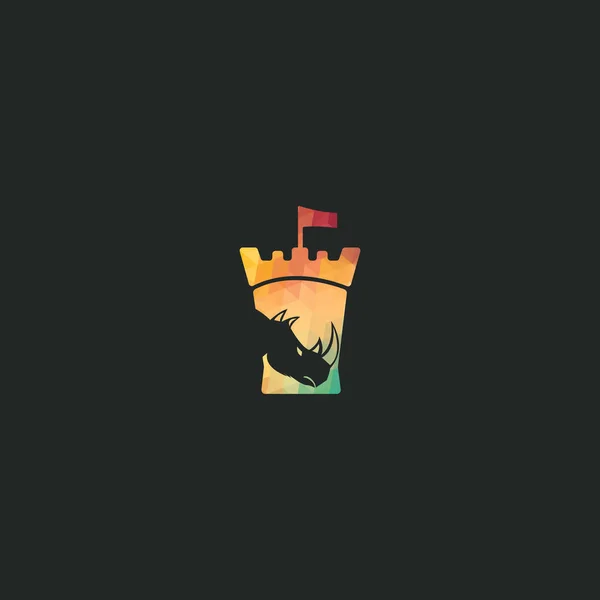 Fort Rhino Vektör Logo Tasarım Konsepti Gergedan Kale Kule Logo — Stok Vektör