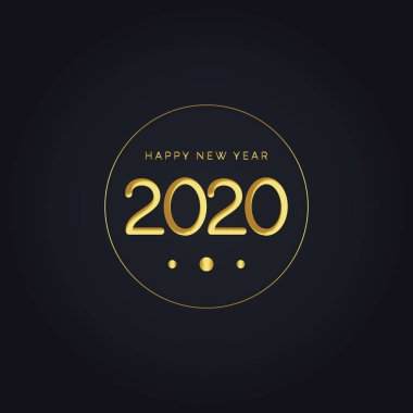 Siyah arka plan üzerinde altın parıltı ile 2020 altın Yeni Yıl işareti. Vektör Yeni Yıl illüstrasyon. Parlak Arka Plan 2020 Numaraları ile Happy New Year Banner.
