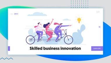 İş liderlik ve ekip çalışması kavramı ile fikir ampul açılış sayfası için ileri yönde işaret eden işadamı karakter. Takım Web sitesi, Web sayfası, afiş için başarı hedefe Ceo takip bisiklet. Düz çizgi film vektör çizim