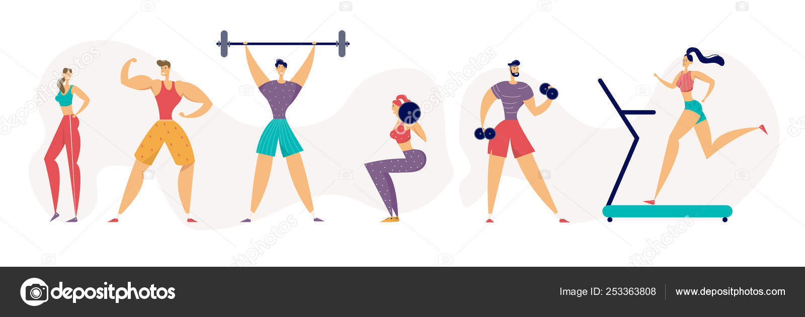 Fitness Gym Healthy Lifestyle Concept with Athletic People Characters Using Fitness  Equipment. Sport Set Banner Gymnastics Workout Sit-up, Run Exercises. Flat  Vector Illustration Stock Vector by ©lemono 253363808