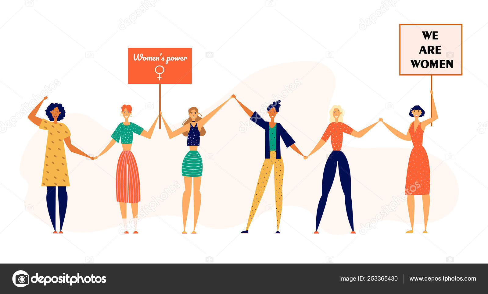 Feminist Independent Strike Concept with Women Protesters Characters with  Posters Holding Hands for Unity. Girl Power Banner for Female Rights for  Website, Web Page. Flat Vector Illustration Stock Vector Image by ©lemono #