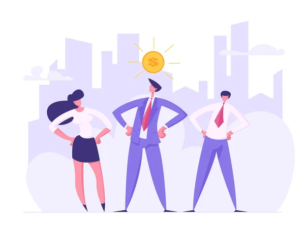 Business Financial Teamwork Conceito de sucesso com personagens de pessoas em pé com o sinal de visão do dólar. Banner criativo com lucro empresários orientados para o site, Página Web. Ilustração vetorial plana — Vetor de Stock