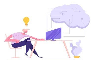 Software Developer Coding with Computer. Artificial Intelligence, Digital Mind Concept with Male Character Project Manager Programming Website. Vector flat cartoon illustration clipart svg vector 