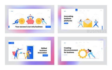 Karakterler ve Banka ile Finansal Yatırım Web Banner Şablonu. İnsanlar E-posta Pazarlama Sosyal Medya Teknolojileri. Cogwheel Web Sitesi Açılış Sayfası ile Işadamları. Vektör düz illüstrasyon